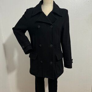 Old Navy Women Peacoat Double Breasted Jacket Black Wool Blend Lined Pockets M